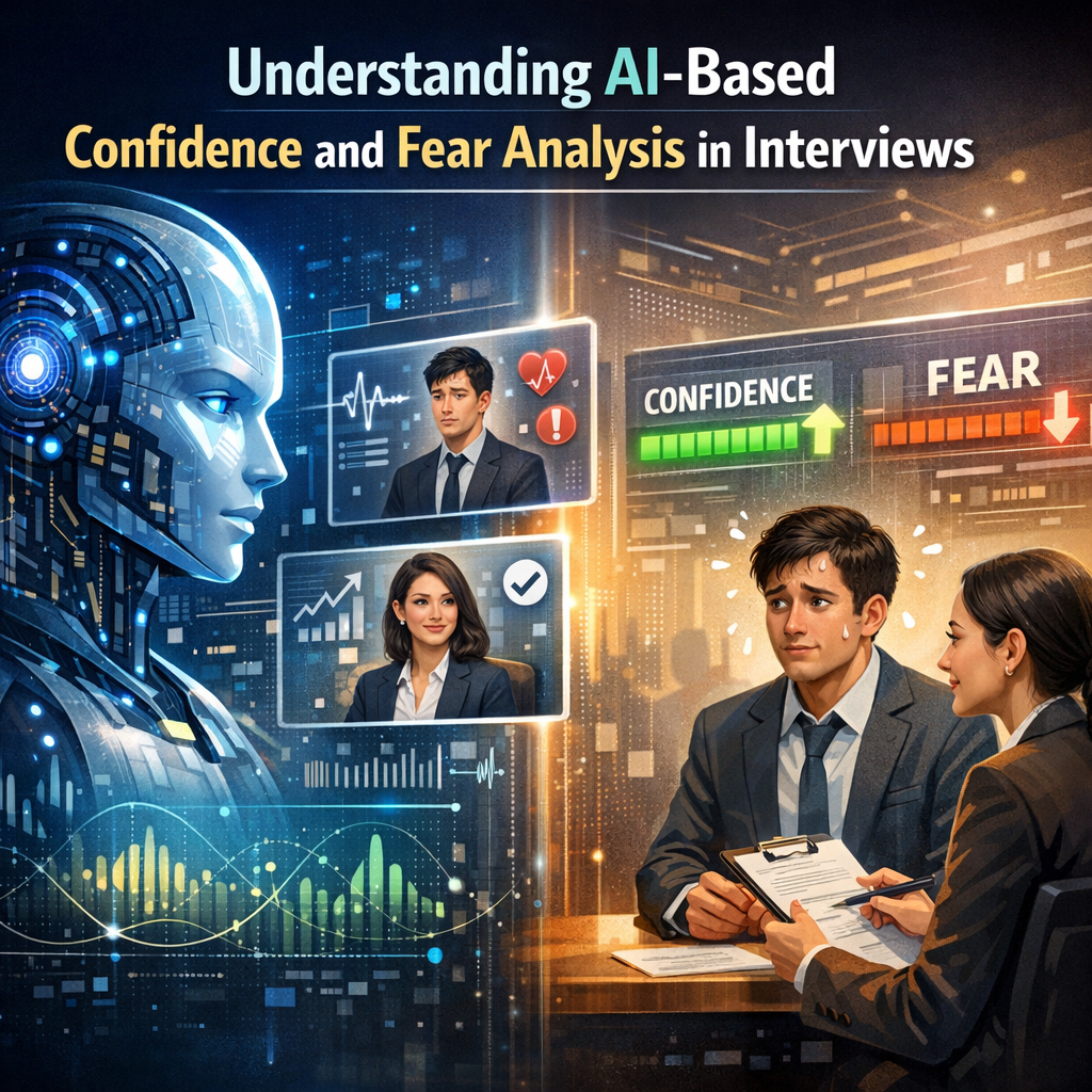 "Diagram showing AI analysis of candidate emotions during a job interview."