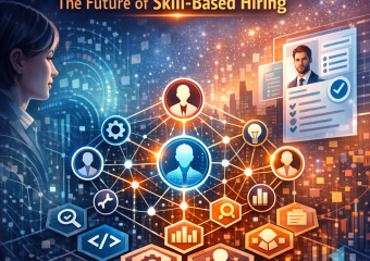 Illustration of a talent graph linking multiple candidate profiles and job skills in a network diagram.