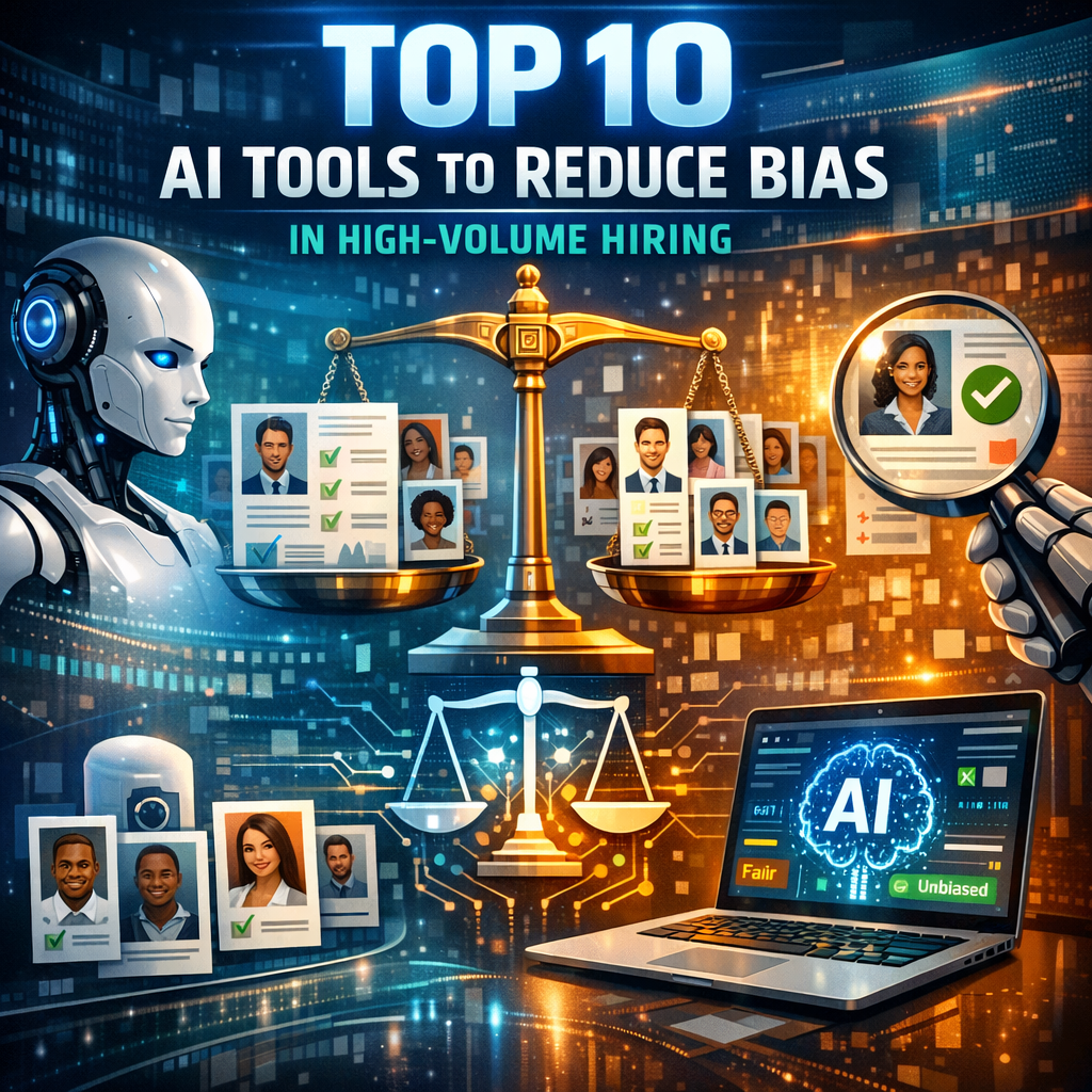 AI hiring tools illustration for Top 10 AI Tools to Reduce Bias in High-Volume Hiring
